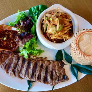 25. Nam Tok NY Strip Beef with Som Tum