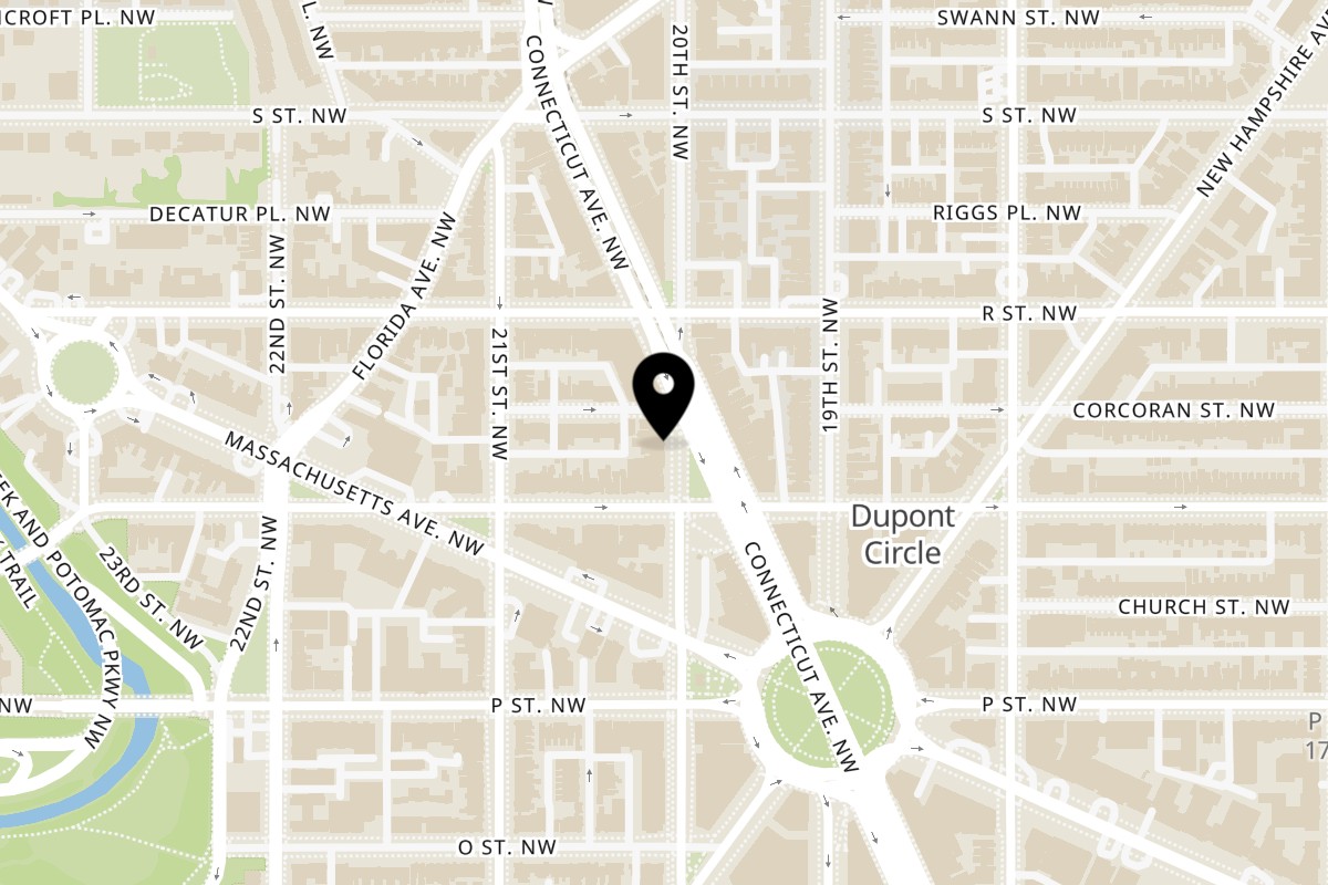 Map showing the location of Sabai Thai-Lao Dining on 1610 20th St NW in Washington